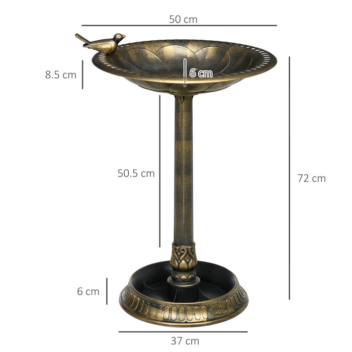 72cm Tall Bird Bath with Bird Decoration for Garden, Bronze Tone