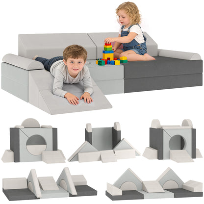 Kids Play Sofa, 12 Pieces Foam Modular Convertible Sofa, Grey