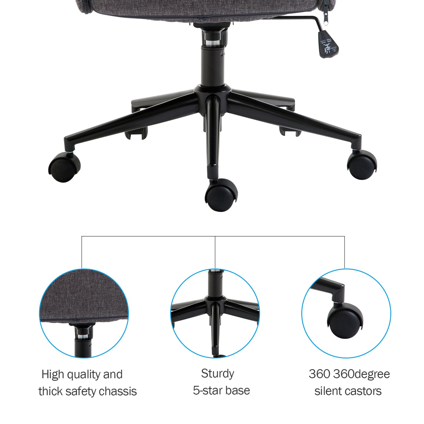 Office Chair Task Adjustable Height Mid Back Armrest Tilt Linen Grey