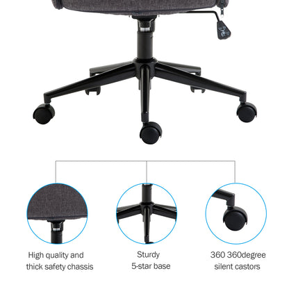 Office Chair Task Adjustable Height Mid Back Armrest Tilt Linen Grey