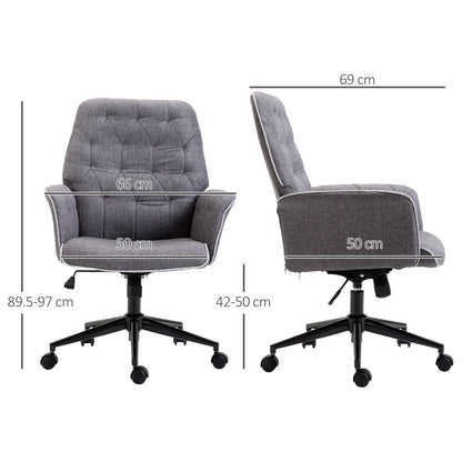 Office Chair Task Adjustable Height Mid Back Armrest Tilt Linen Grey