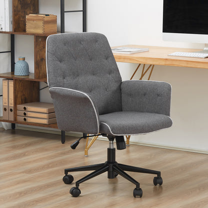 Office Chair Task Adjustable Height Mid Back Armrest Tilt Linen Grey