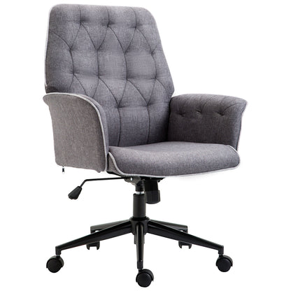 Office Chair Task Adjustable Height Mid Back Armrest Tilt Linen Grey