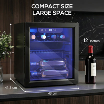 12 Bottle Wine Cooler, 4-16°C Under Counter Drinks Beer Wine Fridge