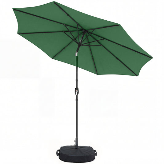 2.7 m Garden Parasol Umbrella with Cross Base, Sandbag, Green