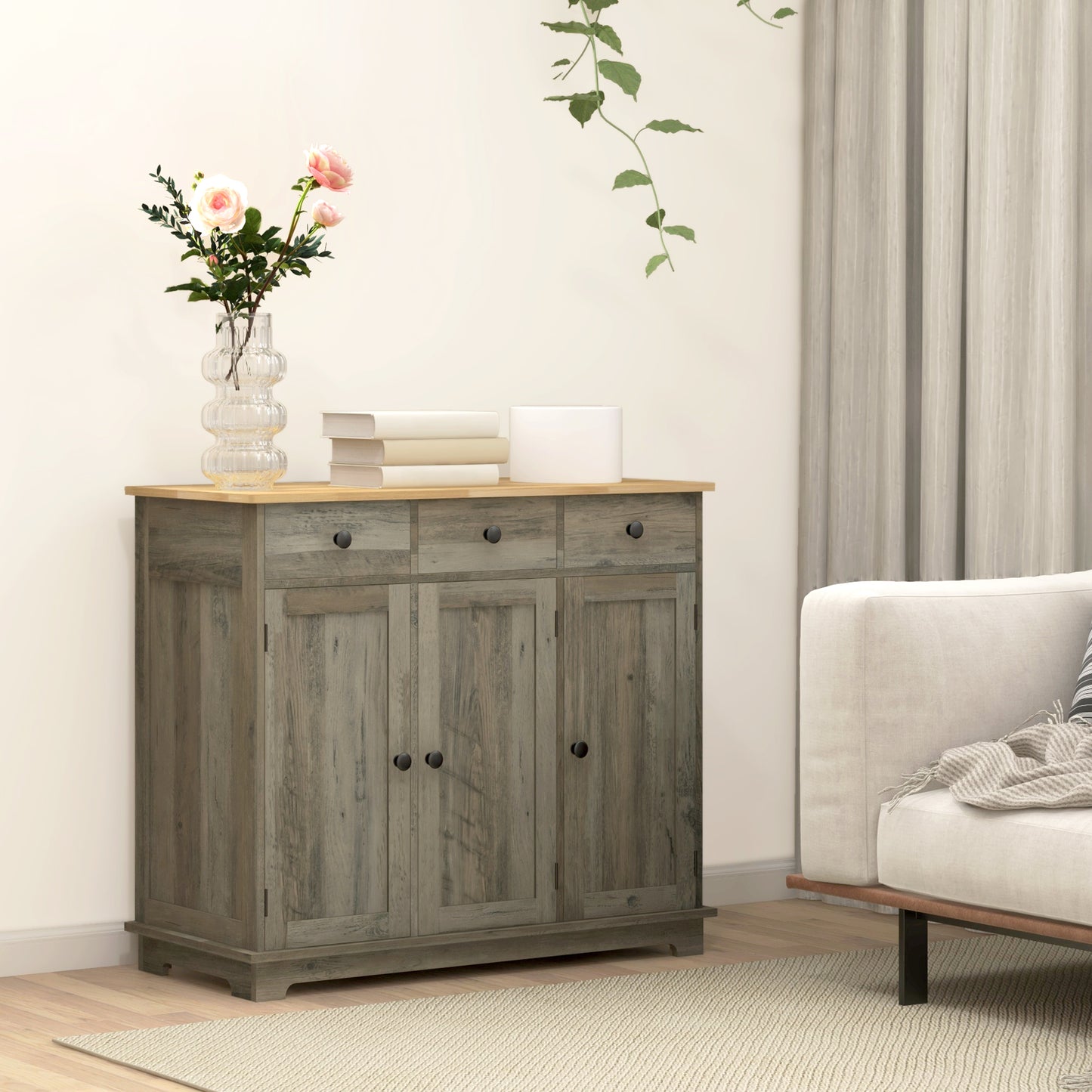Sideboard Buffet Cabinet with Storage Cabinets and Drawers Grey