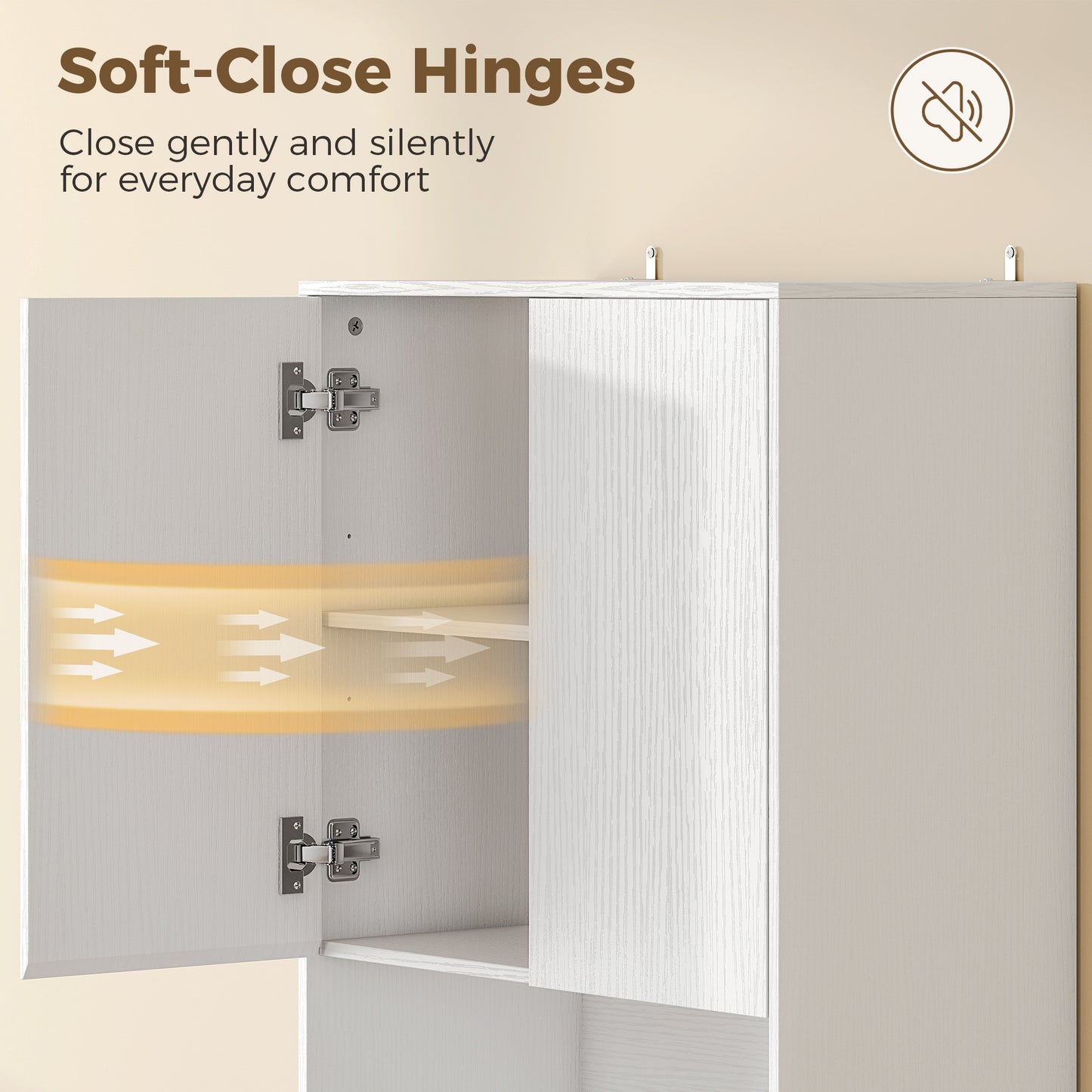170cm Kitchen Pantry Cabinet with Soft-Close Hinges, White Wood Effect