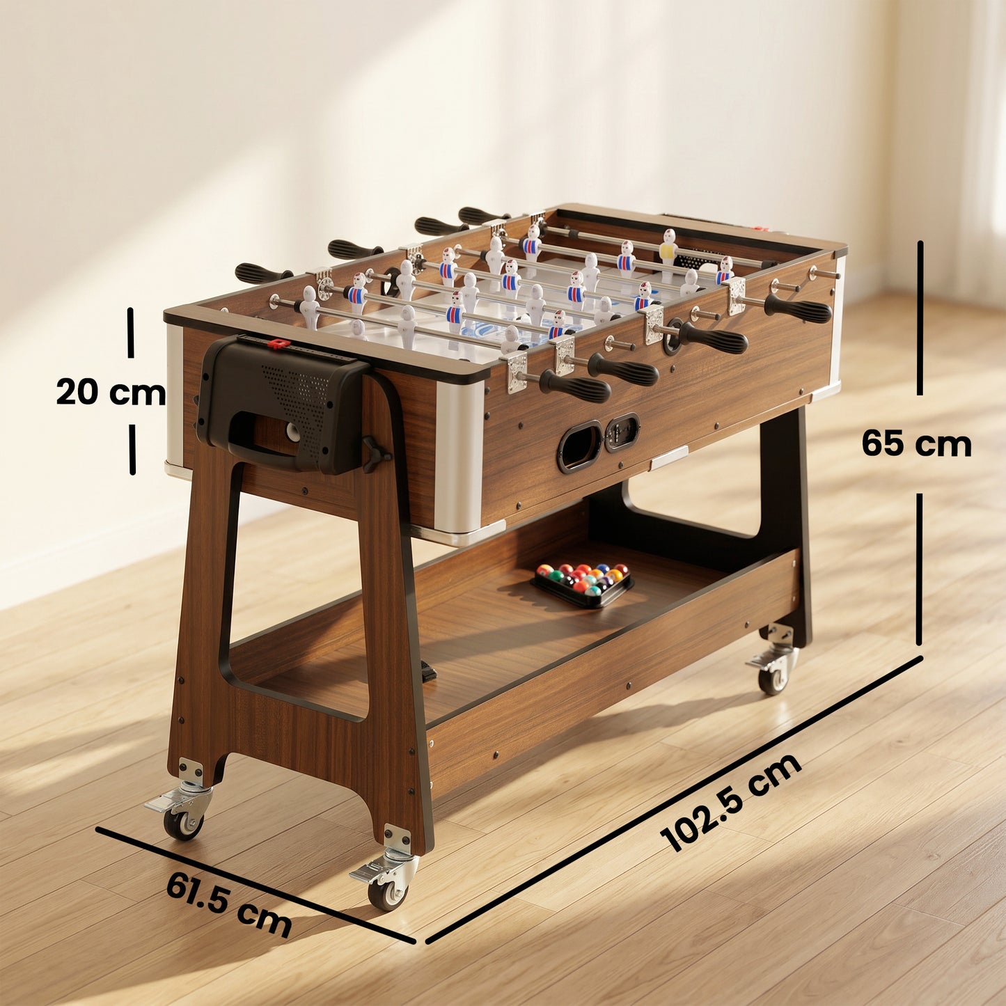 3 in 1 Reversible Multi Game Table with Lockable Wheels and Shelf