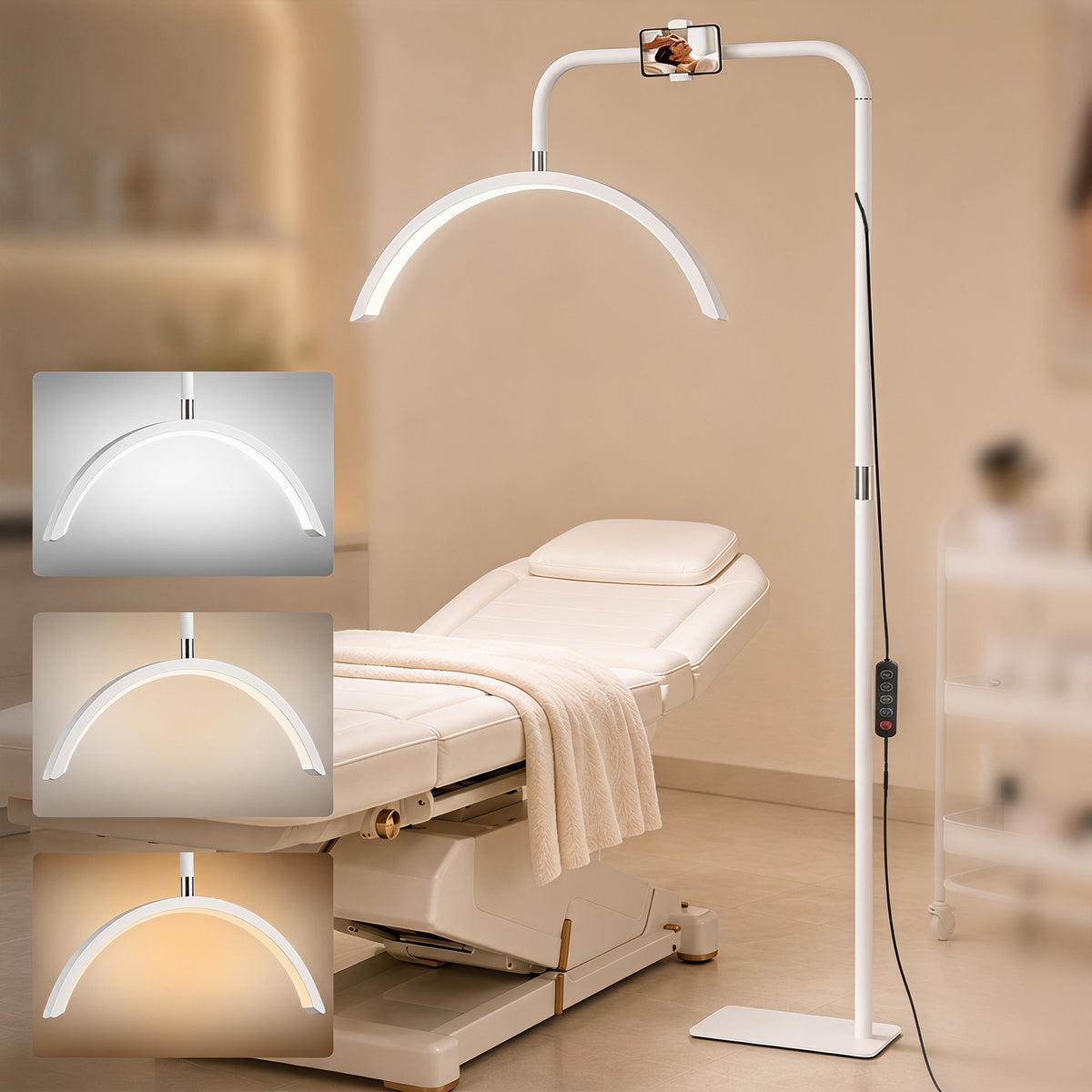 Half Moon Lash Light, Beauty Floor Lamp with Rotatable Head