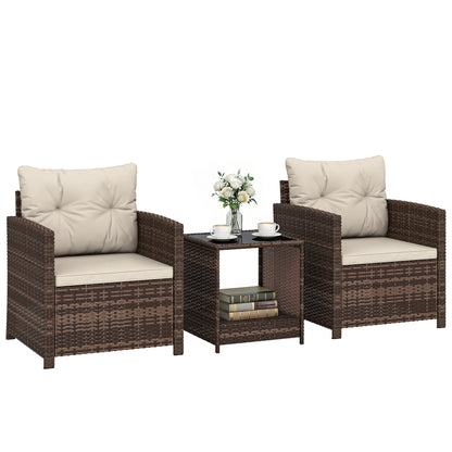 Rattan Garden Furniture Bistro Set with Cushion, Mixed Brown