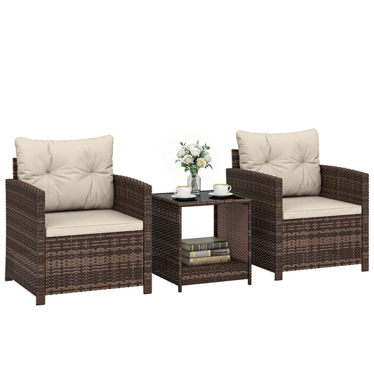 Rattan Garden Furniture Bistro Set with Cushion, Mixed Brown