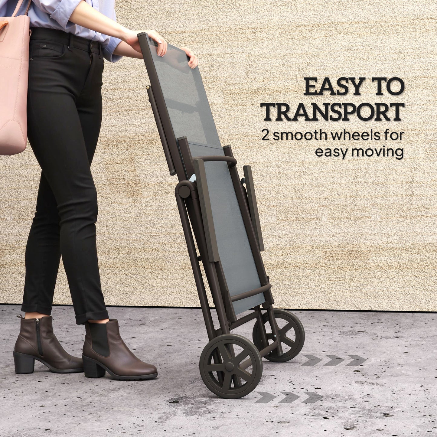 Folding Sun Lounger w/ Wheels, 5-Position Adjustable Lounge, Grey