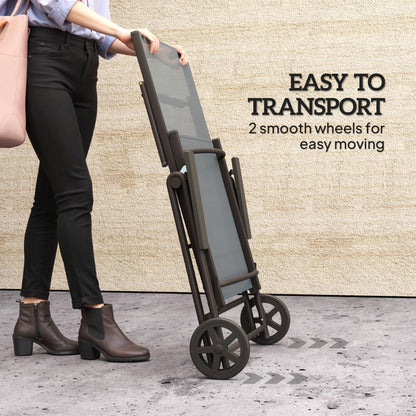 Folding Sun Lounger w/ Wheels, 5-Position Adjustable Lounge, Grey