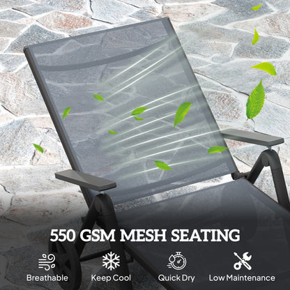 Folding Sun Lounger w/ Wheels, 5-Position Adjustable Lounge, Grey