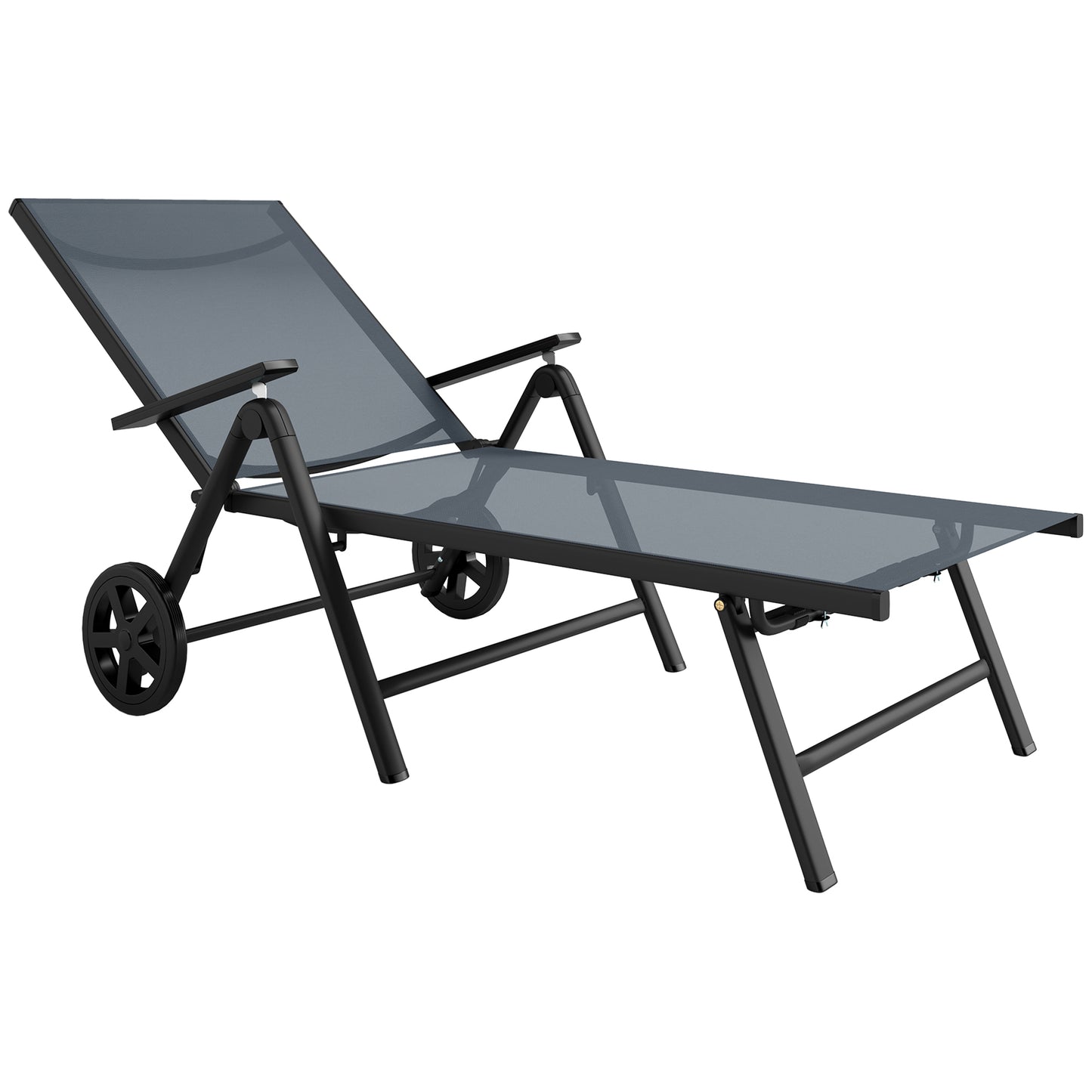 Folding Sun Lounger w/ Wheels, 5-Position Adjustable Lounge, Grey