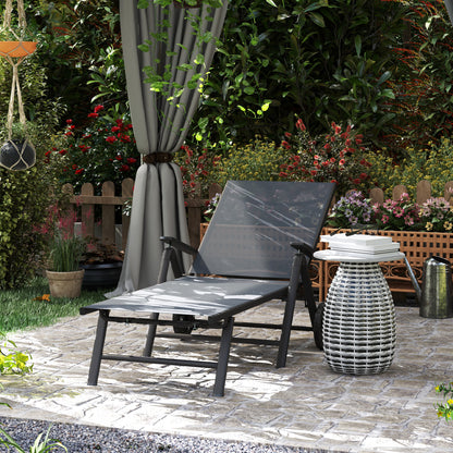 Folding Sun Lounger w/ Wheels, 5-Position Adjustable Lounge, Grey