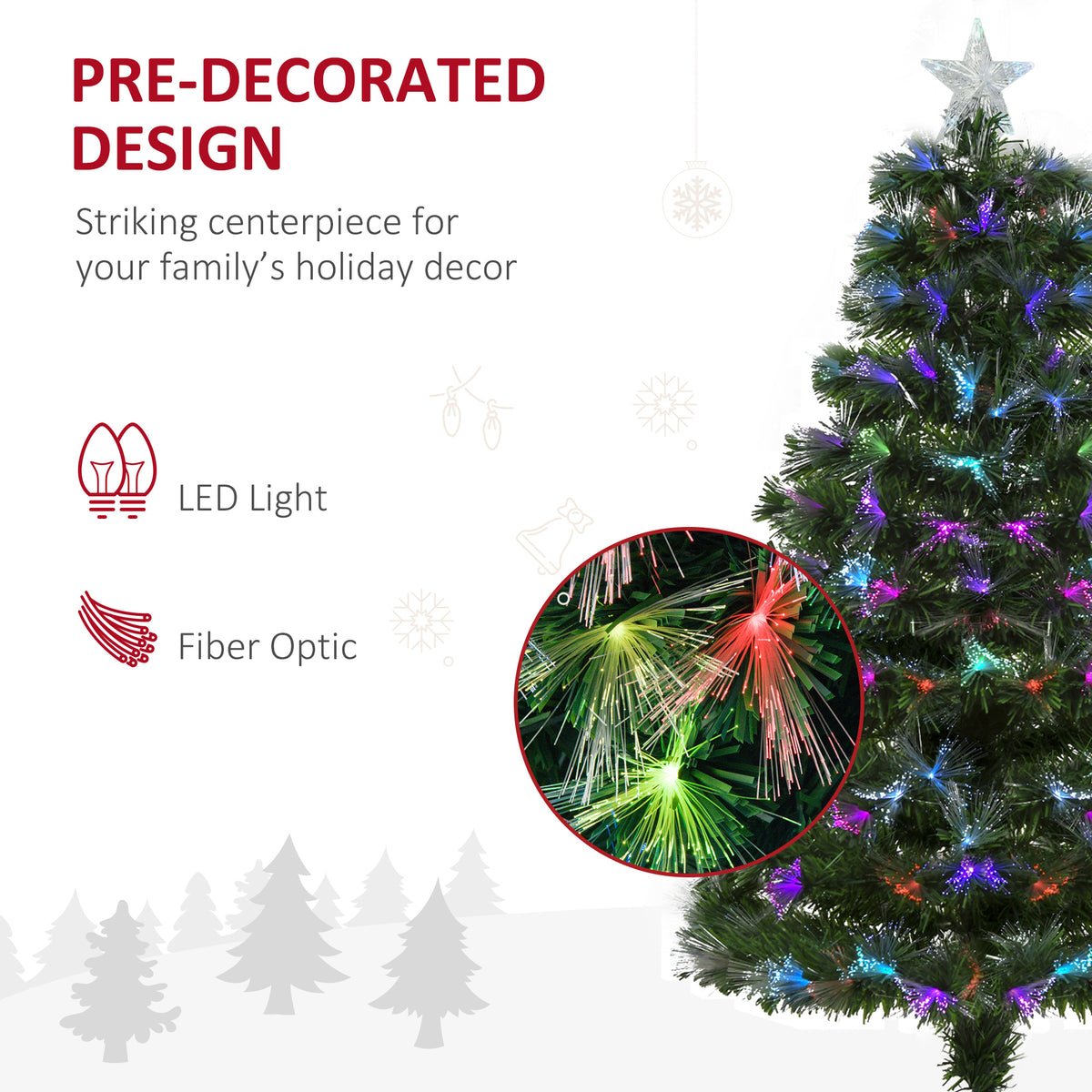 4ft Pre-Lit Fibre Optic Christmas Tree with 130 Multicolour LEDs