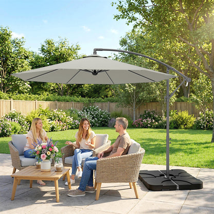 3(m) Banana Parasol Cantilever Umbrella Garden w/ Base Weights - Light Grey