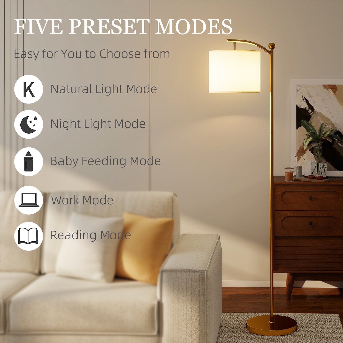 LED Floor Lamp, Stepless Dimmable Reading Standing Lamp with Magnetic Remote Control and 11 Colours Temperature & 11 Brightness Levels, 60 Min Timer for Living Room, Bedroom, Office, Gold Tone