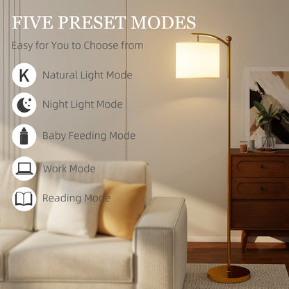 LED Floor Lamp, Stepless Dimmable Reading Standing Lamp with Magnetic Remote Control and 11 Colours Temperature & 11 Brightness Levels, 60 Min Timer for Living Room, Bedroom, Office, Gold Tone