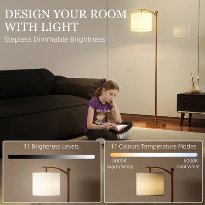 LED Floor Lamp, Stepless Dimmable Reading Standing Lamp with Magnetic Remote Control and 11 Colours Temperature & 11 Brightness Levels, 60 Min Timer for Living Room, Bedroom, Office, Gold Tone