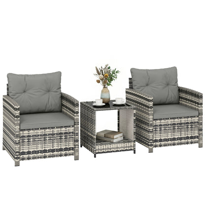 Rattan Garden Furniture Bistro Set with Cushion, Mixed Grey