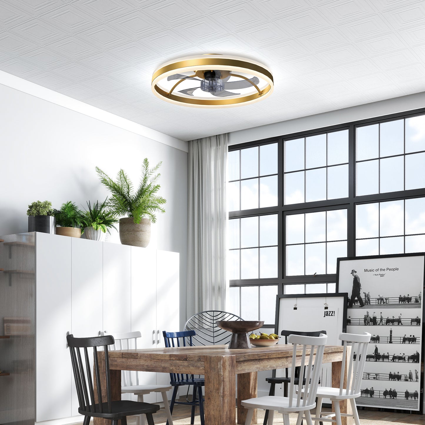 Ceiling Fan with Light and Remote, 3 Colour Temperatures, 50cm, Gold