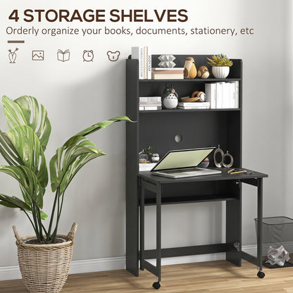 Writing Desk with Foldable Desktop for Bedroom, Home Office, Black