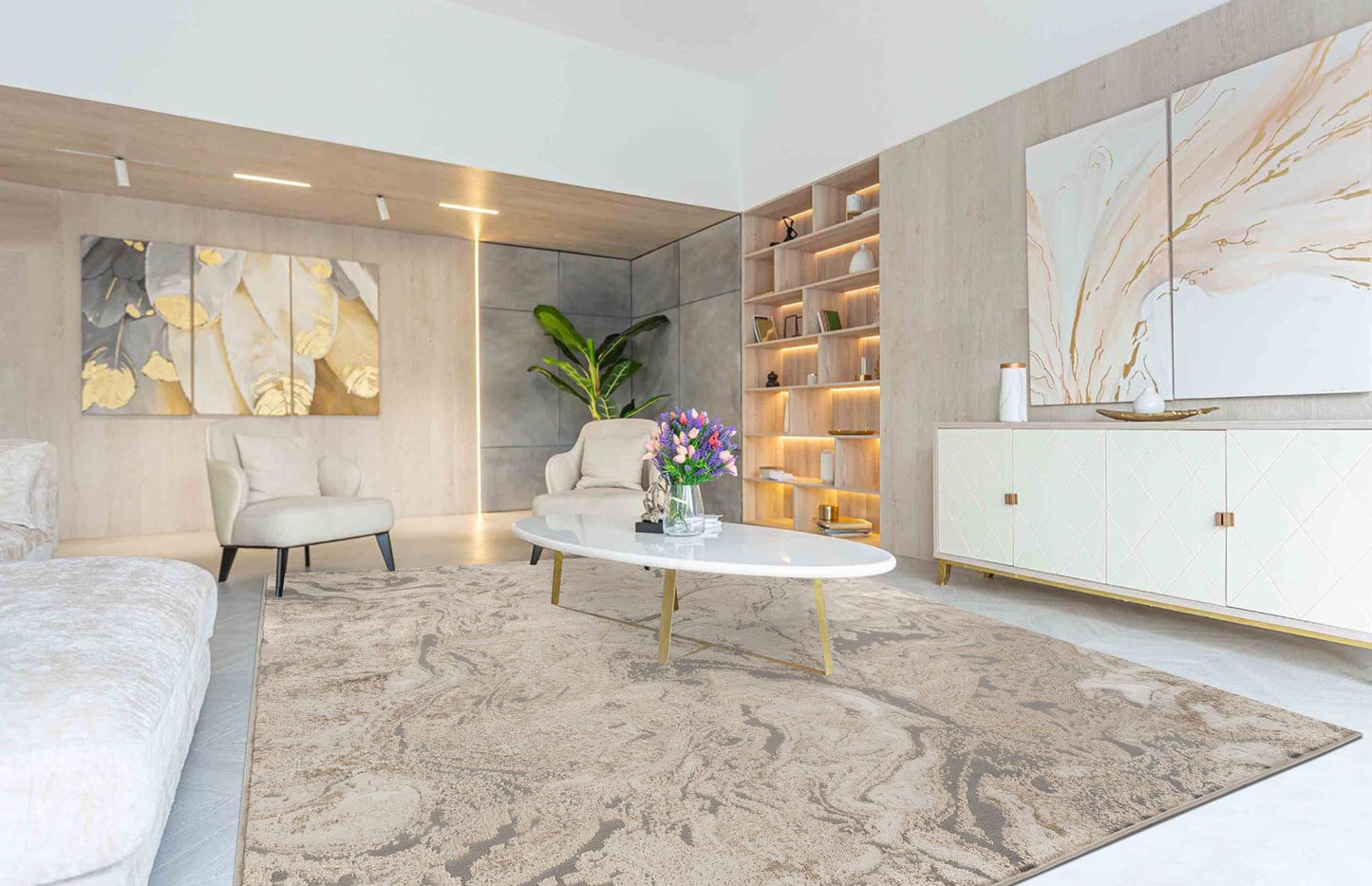 Elysium Abstract Rug With Velvet Feel Stylish Metallic Sheen Astral Design