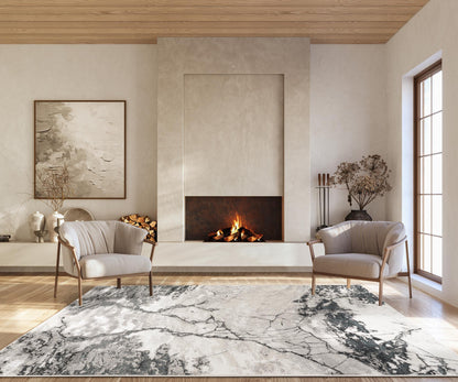 Elysium Abstract Rug With Velvet Feel Stylish Metallic Sheen Huracan Design