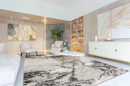 Elysium Abstract Rug With Velvet Feel Stylish Metallic Sheen Huracan Design