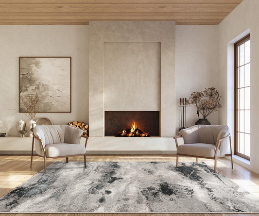 Elysium Abstract Rug With Velvet Feel Stylish Metallic Sheen Mist Design