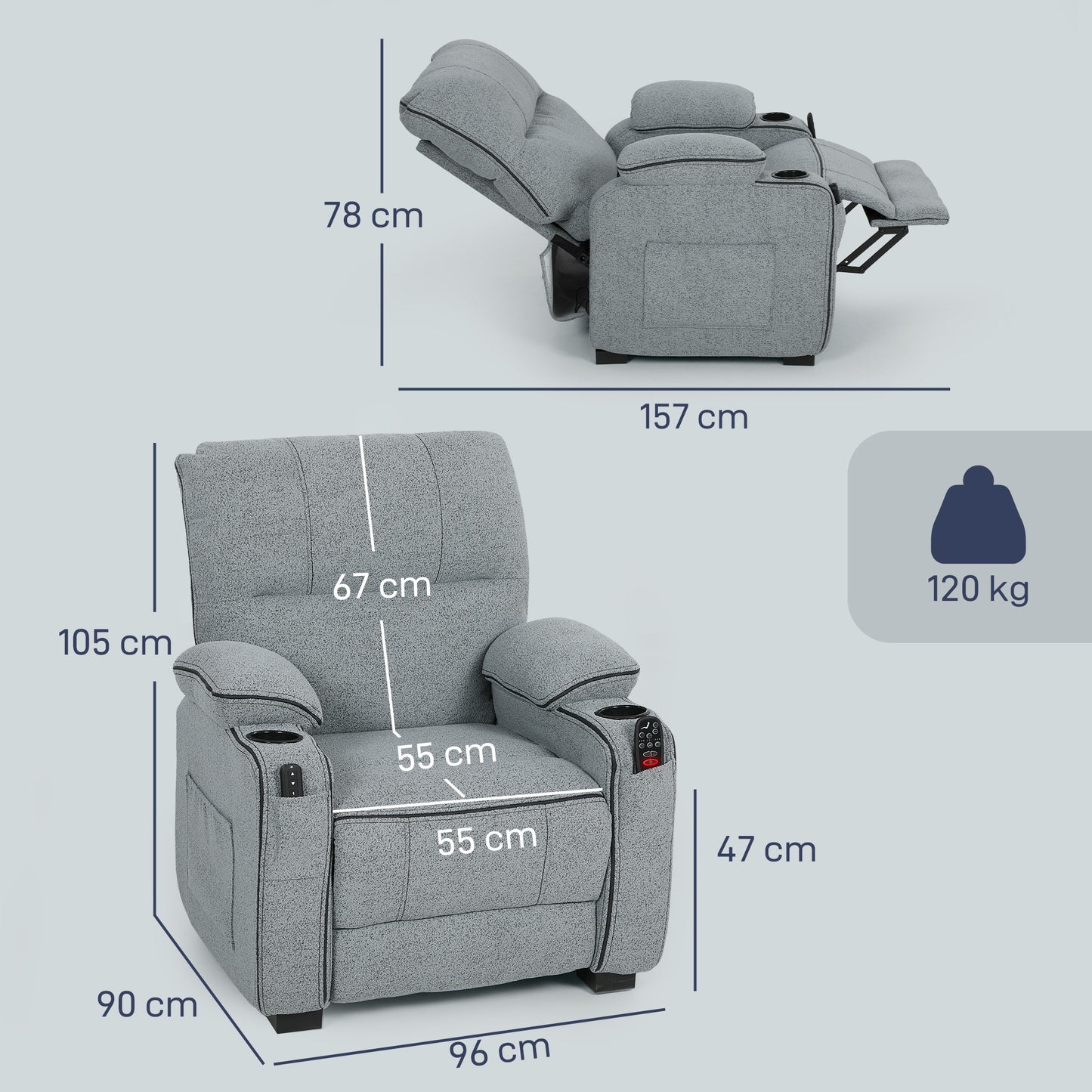 Electric Massage Recliner Armchair with Heat, Power Reclining Chair