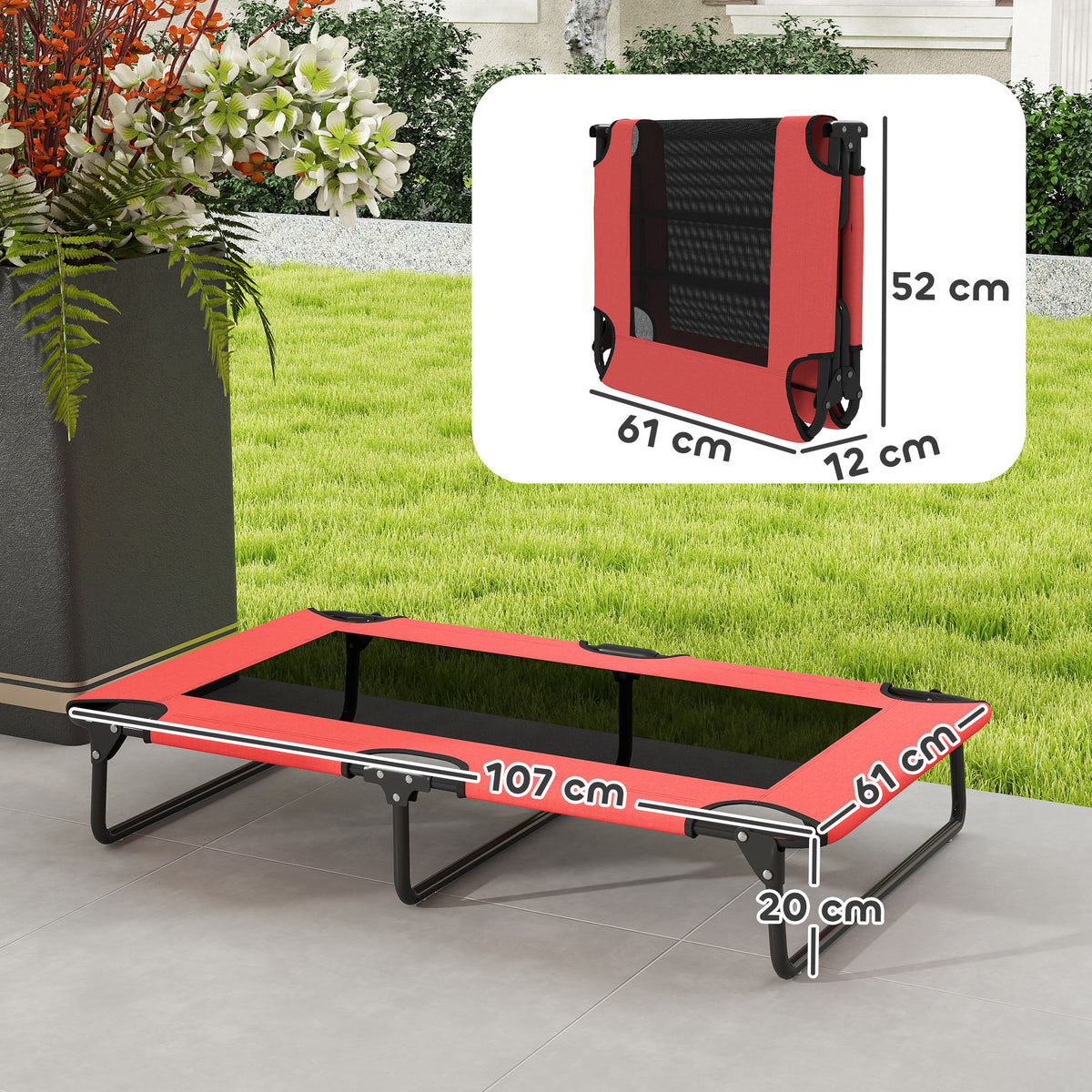 Raised Dog Bed with Breathable Mesh for Large Dogs, Red