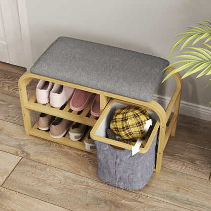 Shoe Rack Bench with Seat for Hallway, Entryway, Nature Wood Finish