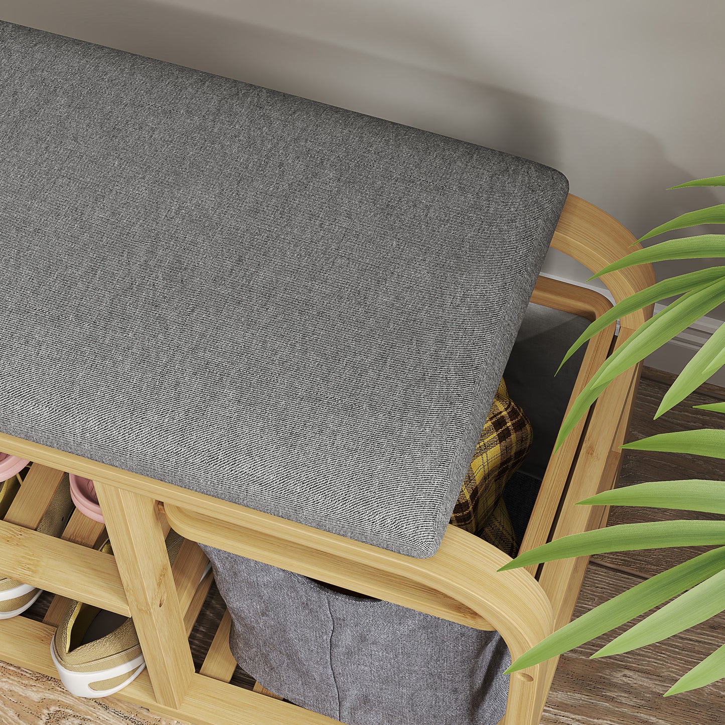 Shoe Rack Bench with Seat for Hallway, Entryway, Nature Wood Finish