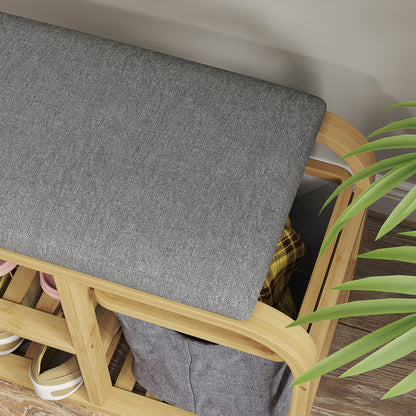 Shoe Rack Bench with Seat for Hallway, Entryway, Nature Wood Finish