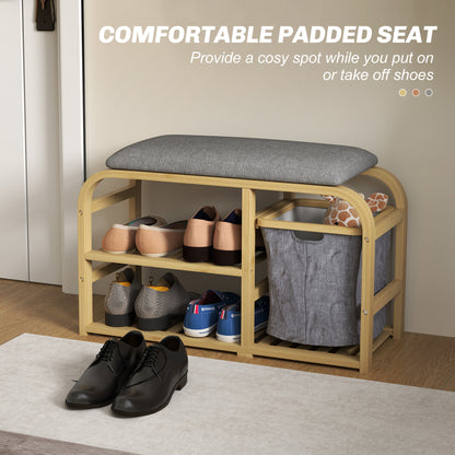 Shoe Rack Bench with Seat for Hallway, Entryway, Nature Wood Finish