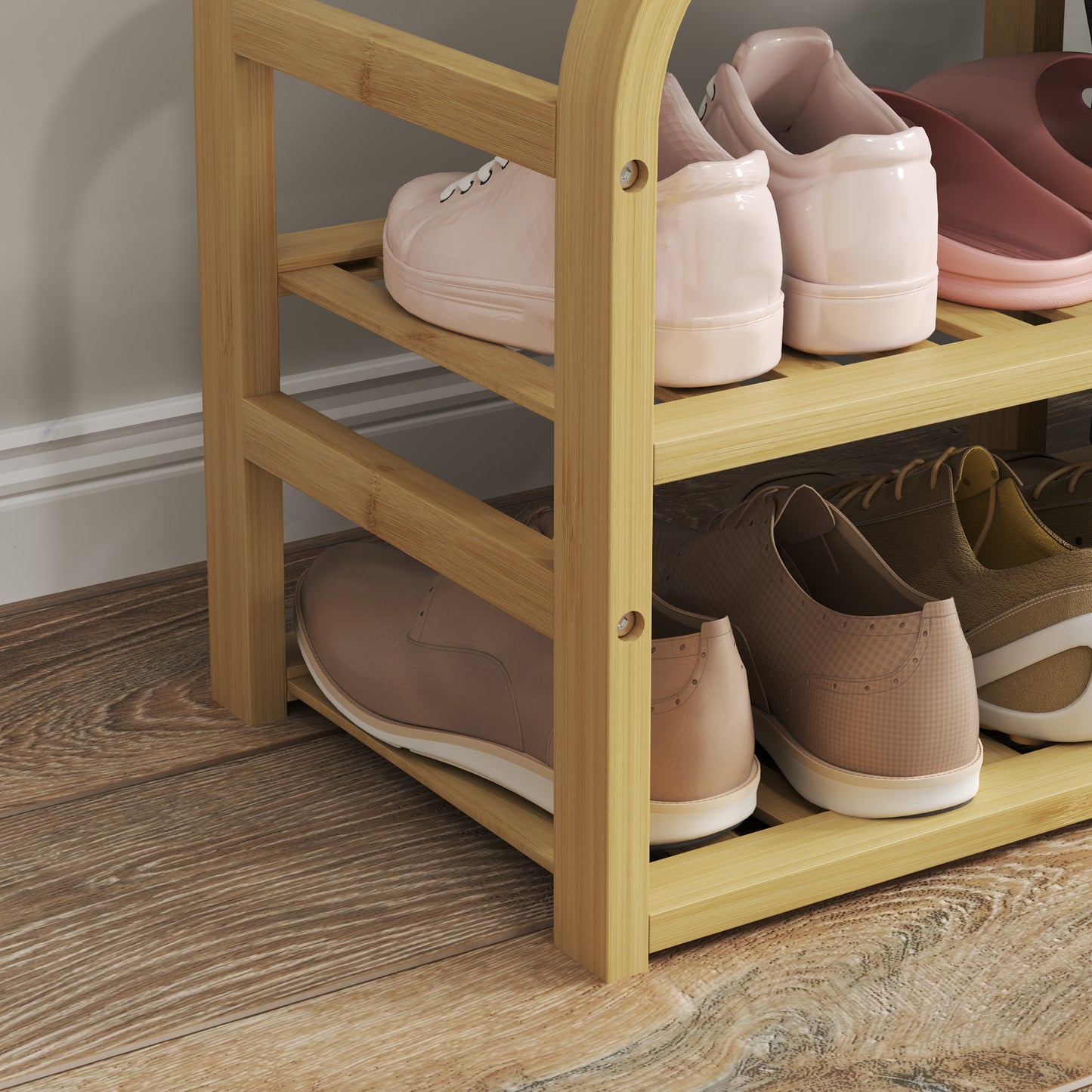 Shoe Rack Bench with Seat for Hallway, Entryway, Nature Wood Finish