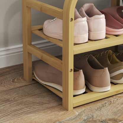 Shoe Rack Bench with Seat for Hallway, Entryway, Nature Wood Finish
