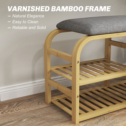 Shoe Rack Bench with Seat for Hallway, Entryway, Nature Wood Finish
