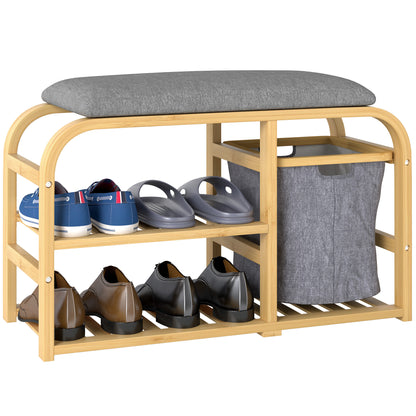 Shoe Rack Bench with Seat for Hallway, Entryway, Nature Wood Finish
