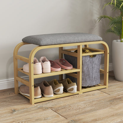 Shoe Rack Bench with Seat for Hallway, Entryway, Nature Wood Finish