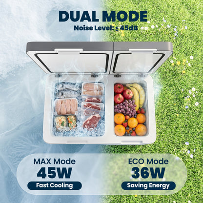 55L Compressor Car Fridge Freezer, Dual Zone Camping Refrigerator with App Control, 12/24V DC and 100-240V AC, Portable Electric Cool Box with Foldable Handle, Truck, Campervan, RV, Boat