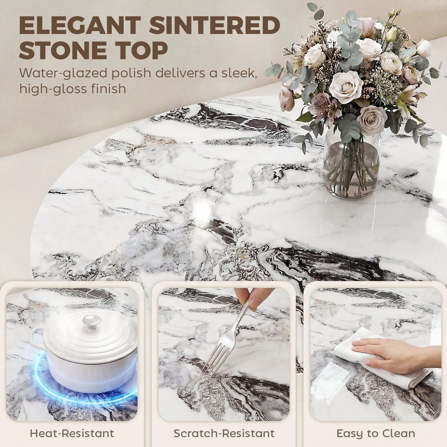 Coffee Table Sintered Stone Top White and Black