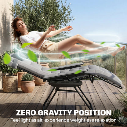 Zero Gravity Chair Sun Lounger with Cup Holder, Cushion, Light Grey