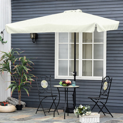 2.3m Half Round Parasol Garden Sun Umbrella Metal w/ Crank Off-White