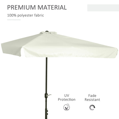 2.3m Half Round Parasol Garden Sun Umbrella Metal w/ Crank Off-White
