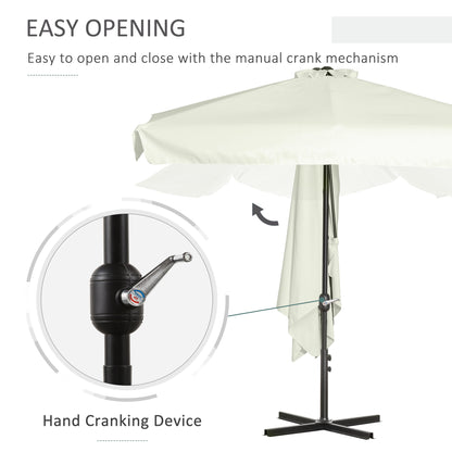 2.3m Half Round Parasol Garden Sun Umbrella Metal w/ Crank Off-White