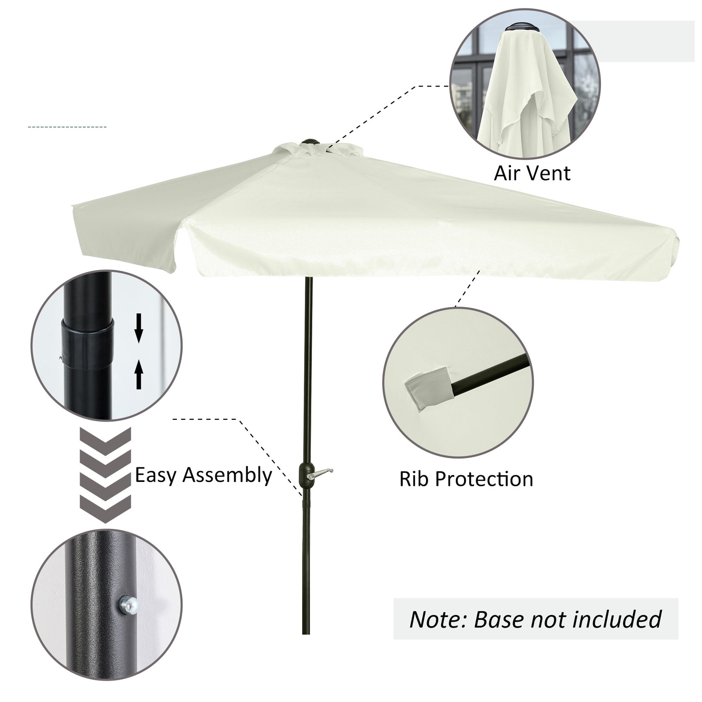 2.3m Half Round Parasol Garden Sun Umbrella Metal w/ Crank Off-White
